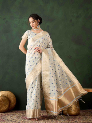 Divastri Printed Banarasi Organza Saree(Blue)