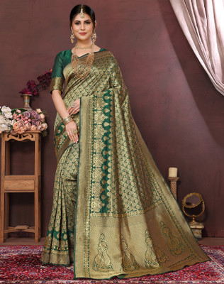 YASHIKA Printed Kanjivaram Art Silk, Jacquard Saree(Green)