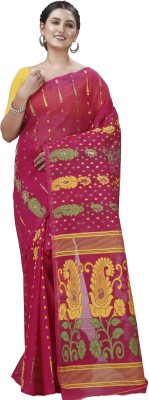 DipDiya Woven Jamdani Pure Cotton Saree(Maroon)