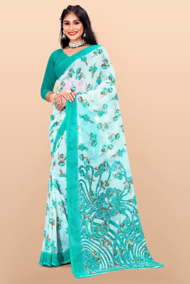 VIBHAGYAA Printed, Geometric Print Daily Wear Chiffon Saree(Blue)