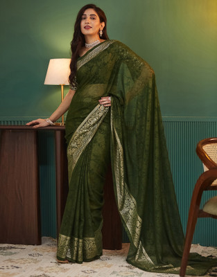 all about you Embellished, Printed Bollywood Georgette Saree(Green)