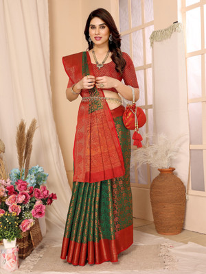 Soor Panchi Woven Banarasi Pure Silk Saree(Multicolor)