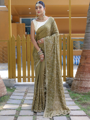 SGF11 Self Design Handloom Silk Blend Saree(Green)