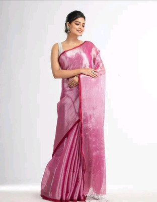 Balika bodhu Solid/Plain Handloom Tissue Saree(Pink)