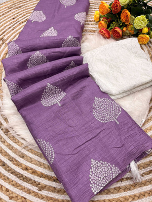 Banarasi wala Embroidered, Floral Print Daily Wear Silk Blend Saree(Purple)
