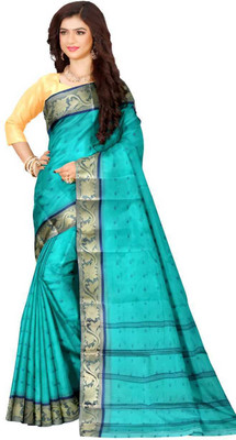 Rankit fashion Self Design Tant Pure Cotton Saree(Light Blue)