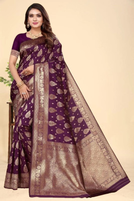 kevami fashion Woven Kanjivaram Pure Silk Saree(Magenta)