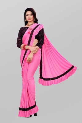 Freydis Solid/Plain Bollywood Lycra Blend Saree(Cream)