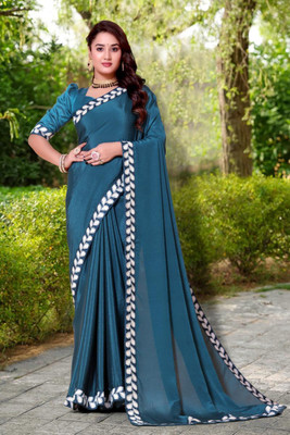 LAVYANSH CREATION Embroidered, Woven, Solid/Plain Bollywood Georgette Saree(Blue)
