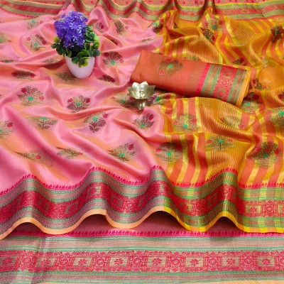 Divastri Woven, Printed Bollywood Cotton Silk Saree(Pink)