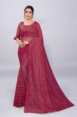 Nexafashion Self Design Daily Wear Net Saree(Maroon)