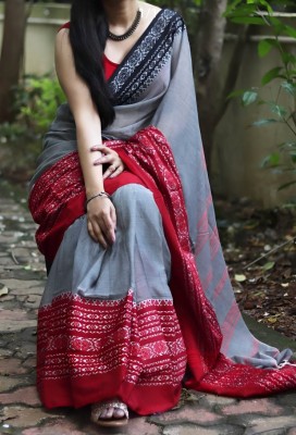 SHAREE MOHOL FULIA TANT Woven Daily Wear Cotton Blend Saree(Grey, Red, Black)