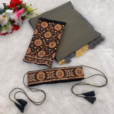 KONICA FAB Solid/Plain Bollywood Pure Silk Saree(Grey)