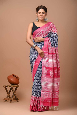 NaiNath Fab Printed Daily Wear Cotton Blend Saree(Blue)
