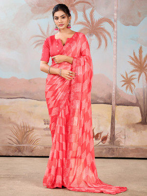 ANOUK Embellished Bollywood Chiffon Saree(Pink)