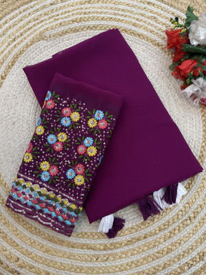 PIYA DESIGNER Solid/Plain, Self Design Bollywood Georgette Saree(Purple)