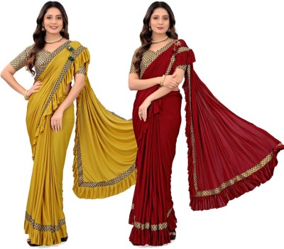 HARIOM FASHION Solid/Plain Bollywood Lycra Blend Saree(Pack of 2, Multicolor)