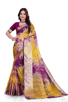 Aarunika LGF Tie-Dye Bollywood Organza Saree(Magenta)