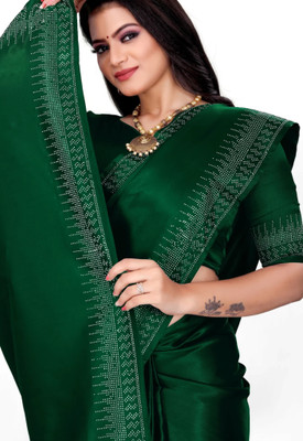 DHRAM CREATION Self Design Bollywood Georgette Saree(Green)