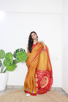 JASU CREATION Printed Bollywood Pure Cotton Saree(Yellow)