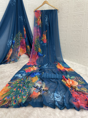 Pemal Designer Digital Print Bollywood Georgette Saree(Multicolor)