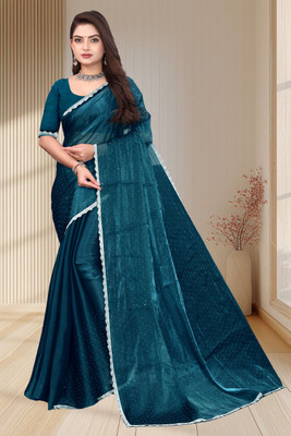 MAHAKALI CLOTHING Embellished Bollywood Silk Blend Saree(Blue)