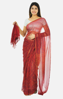 PK MART Printed Handloom Chiffon Saree(Maroon)