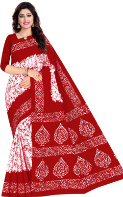 GHAR SOAPS Printed Daily Wear Pure Cotton Saree(Red)
