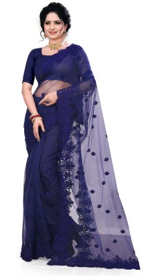 RMV Fashion Embroidered Bollywood Net Saree(Blue)