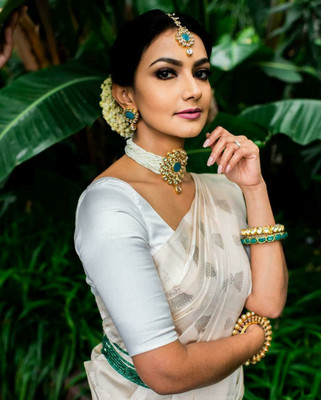 KP CREATION Digital Print Bollywood Jacquard Saree(White)