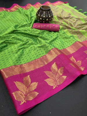 Julee Self Design Banarasi Cotton Silk Saree(Light Green)