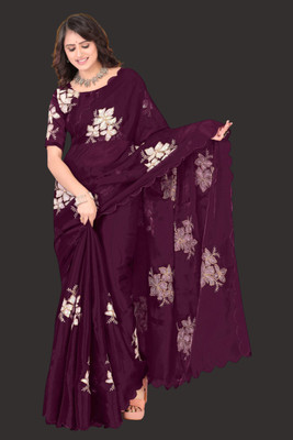 Venyo Apparel Floral Print, Embroidered, Embellished Banarasi Silk Blend Saree(Multicolor)
