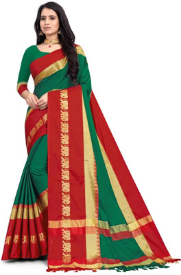 Shruti Bandhani Woven Bollywood Cotton Silk Saree(Multicolor)