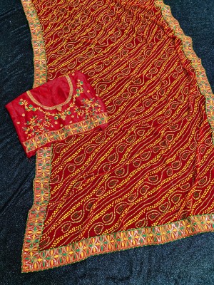 LAKHADATARI PRINTS Printed Bandhani Georgette, Chiffon Saree(Red)