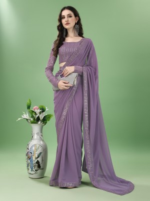 PURVOSH Embroidered Lucknow Chikankari Georgette Saree(Purple)