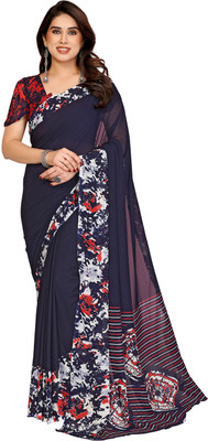 Moda Rapido Floral Print Daily Wear Georgette Saree(Blue)