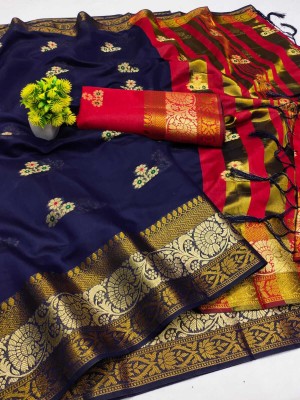 Gajal Self Design Kanjivaram Pure Cotton, Cotton Silk Saree(Dark Blue)