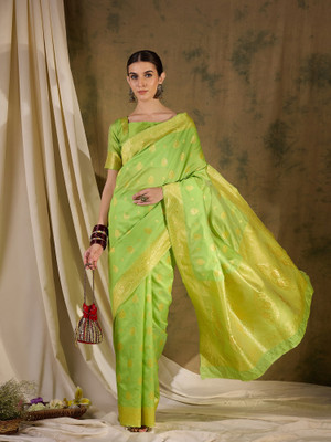 Suha Woven Banarasi Art Silk Saree(Green)
