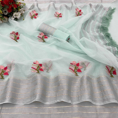 Vikash fab Self Design Chettinadu Linen Saree(Multicolor)