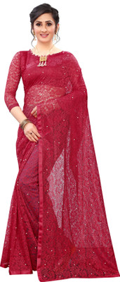 Croza Self Design Bollywood Net Saree(Red)