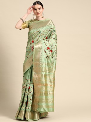 Divastri Embroidered Bollywood Cotton Silk, Pure Cotton Saree(Light Green)