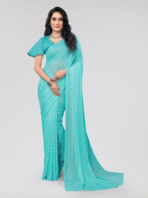 Moda Rapido Striped Daily Wear Satin Saree(Blue)