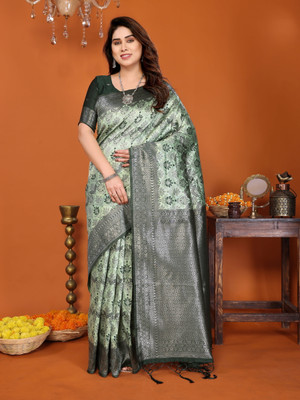 AVANTIKA FASHION Woven Kanjivaram Pure Silk, Art Silk Saree(Green)