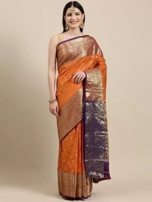 Pionex Woven Kanjivaram Jacquard, Pure Silk Saree(Gold)