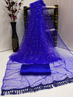 color bucket Polka Print Bollywood Net Saree(Blue)