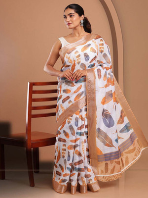 SANJEVAY Printed Assam Silk Linen Saree(Multicolor)