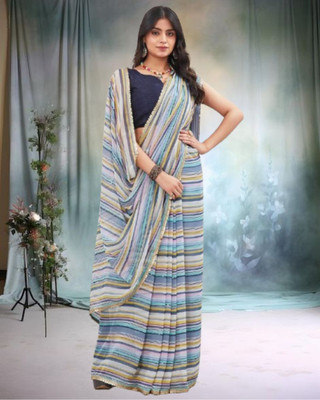 Jayu Striped Daily Wear Georgette Saree(Blue)