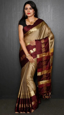Mortal Textile Printed Handloom Cotton Silk Saree(Grey)