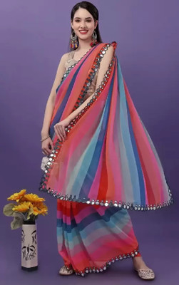 Qyra Digital Print Leheria Georgette Saree(Multicolor)