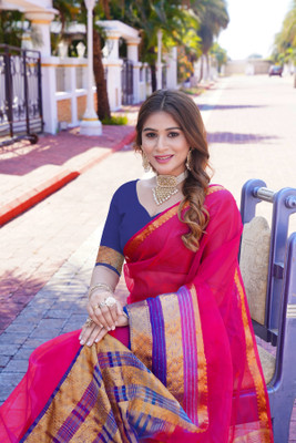 Aarunika SST Solid/Plain Bollywood Organza Saree(Pink)